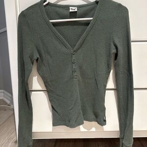 TNA Olive Waffle Knit Long Sleeve Top